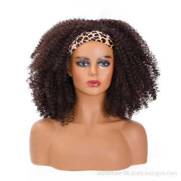 Wholesale headband wigs brown afro kinky curly wigs headband synthetic hair wig for black women